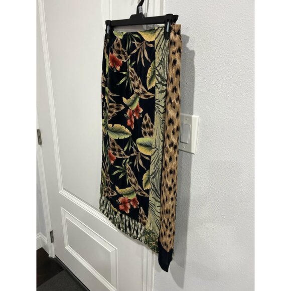 Requirements Petite Faux Wrap Midi Skirt Black Multi Sz 10P Floral Animal Print - Picture 3 of 10
